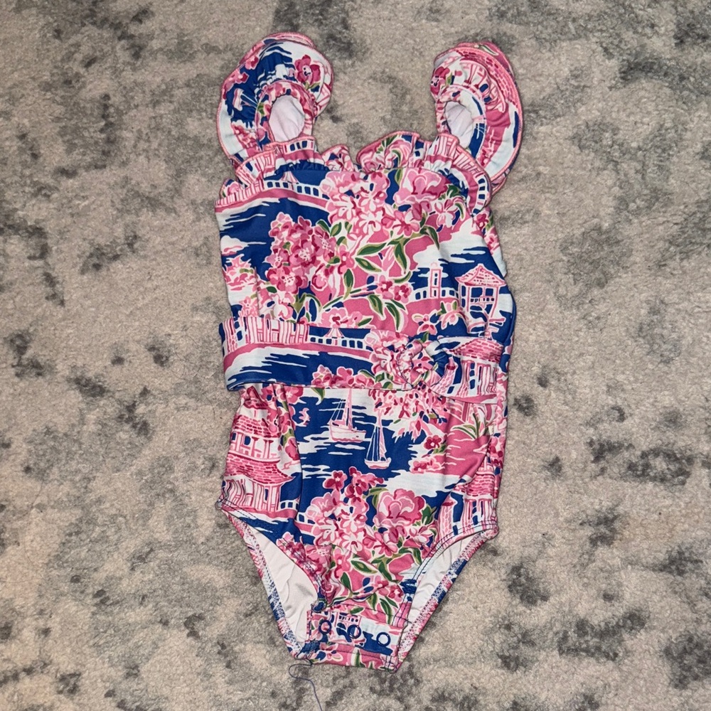 SweetHoney Pink and Blue Floral Kids Swim One Piece